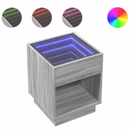 Sofabord med Infinity LED-lys 40x40x50 cm grå sonoma-eg