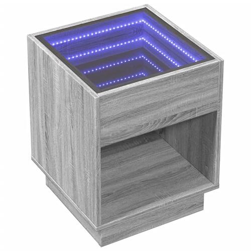 Sofabord med Infinity LED-lys 40x40x50 cm grå sonoma-eg