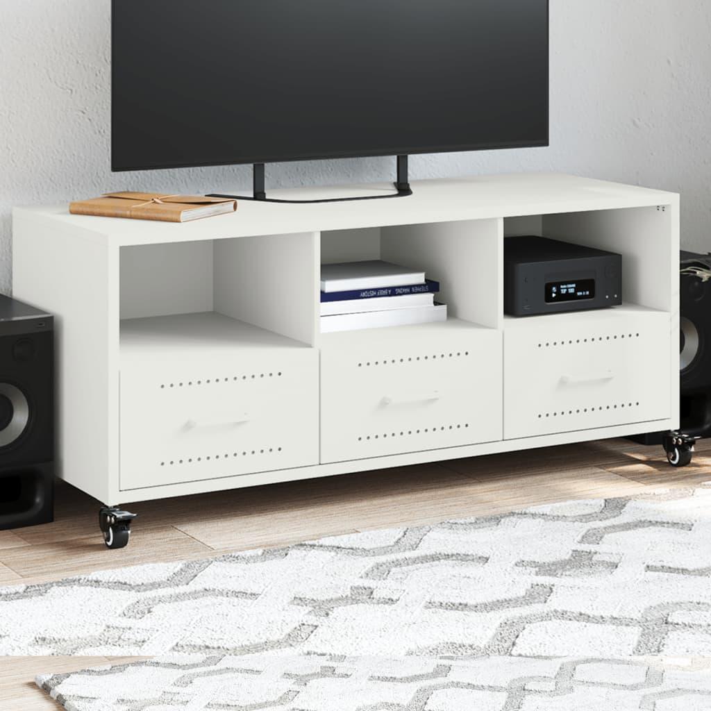TV-bord på hjul - stål, hvid, 100,5 × 39 × 43,5 cm billede