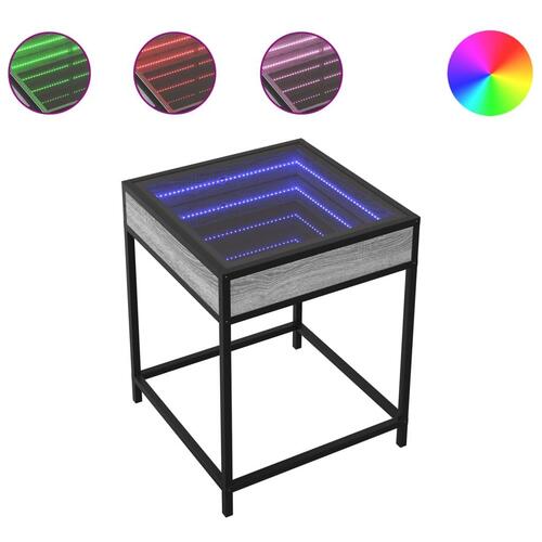 Sofabord med Infinity LED-lys 40x40x51 cm grå sonoma-eg