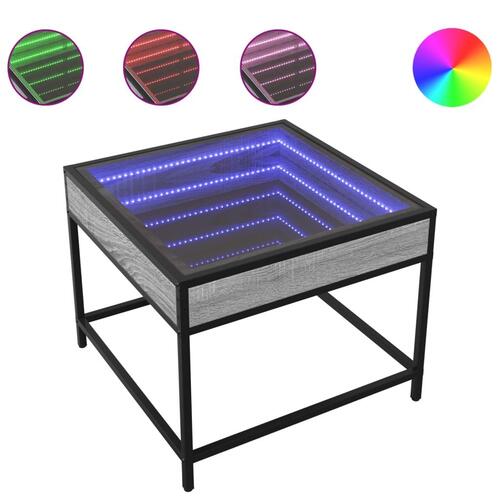 Sofabord med Infinity LED-lys 50x50x41 cm grå sonoma-eg