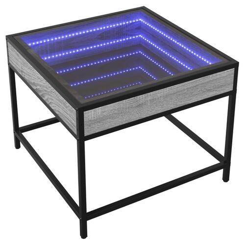 Sofabord med Infinity LED-lys 50x50x41 cm grå sonoma-eg