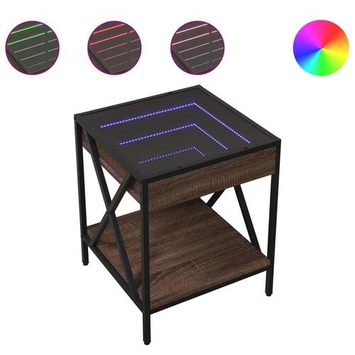Sofabord med Infinity LED-lys 40x40x49 cm brun egetræsfarve