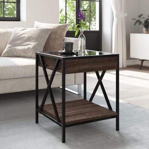 Sofabord med Infinity LED-lys 40x40x49 cm brun egetræsfarve