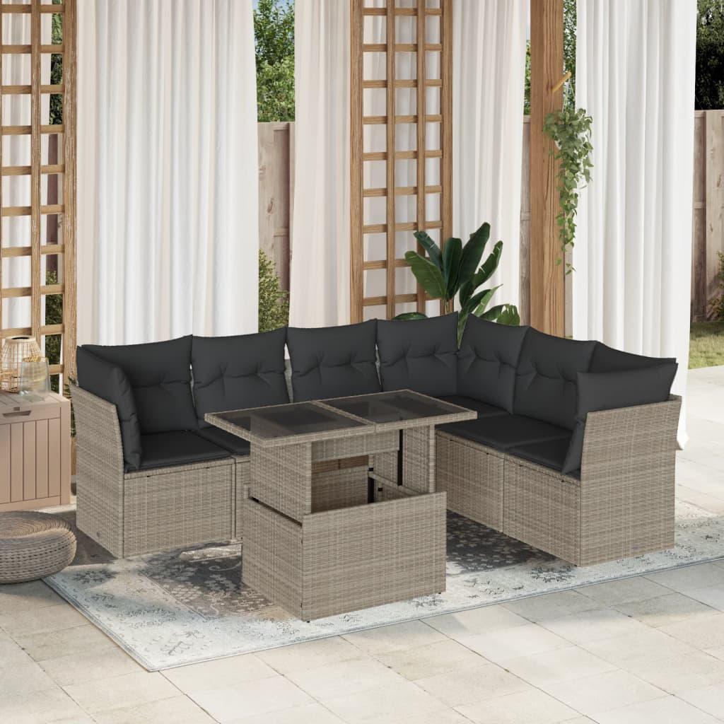 Sofasæt til haven 7 dele med hynder polyrattan lysegrå