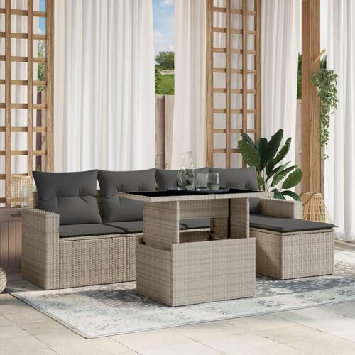 Sofasæt til haven 6 dele med hynder polyrattan lysegrå