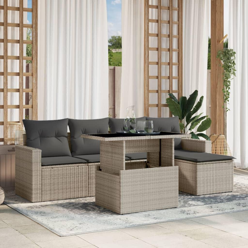 Sofasæt til haven 6 dele med hynder polyrattan lysegrå