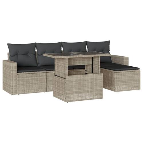 Sofasæt til haven 6 dele med hynder polyrattan lysegrå