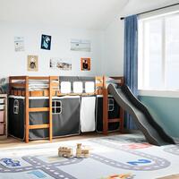 Højseng med gardiner 90x200 cm massivt fyrretræ hvid og sort