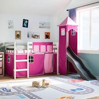Højseng med tårn 80x200 cm massivt fyrretræ pink