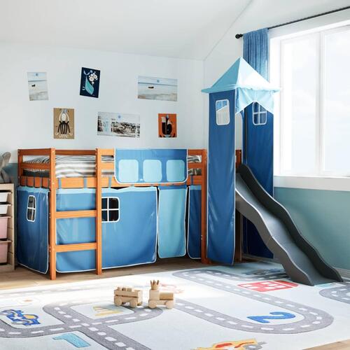 Højseng med tårn 80x200 cm massivt fyrretræ blå