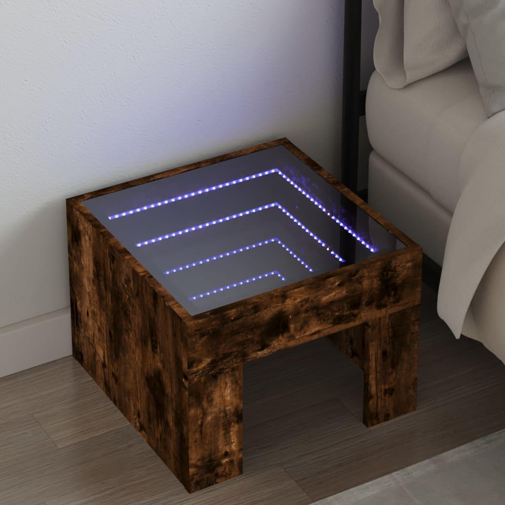 Sengebord med Infinity LED-lys 40x40x30 cm røget egetræsfarve
