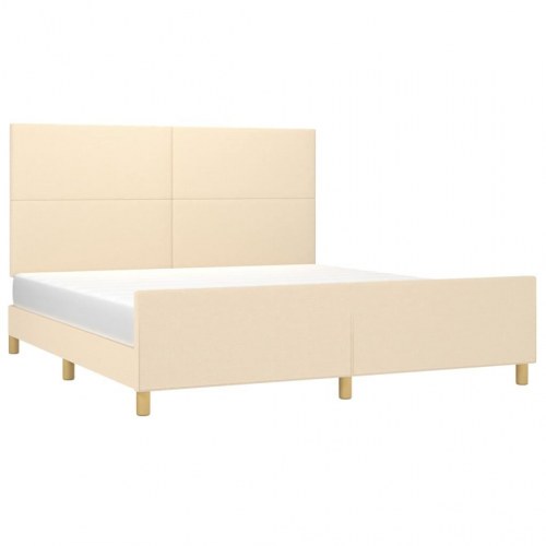 Sengeramme med sengegavl 160x200 cm - stof, cremefarvet