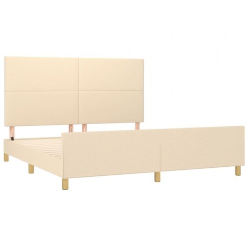 Sengeramme med sengegavl 160x200 cm - stof, cremefarvet