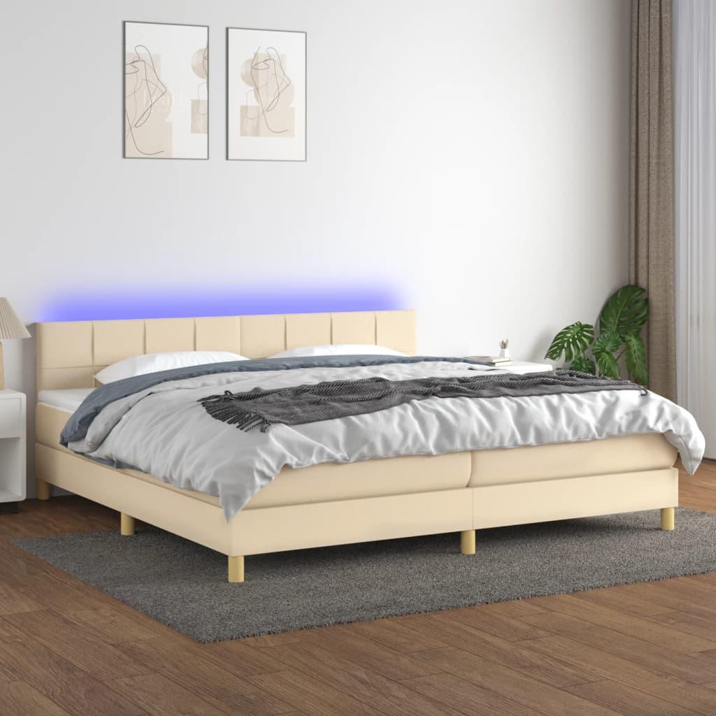 Kontinentalseng med LED-lys 200x200 cm - stof, cremefarvet billede