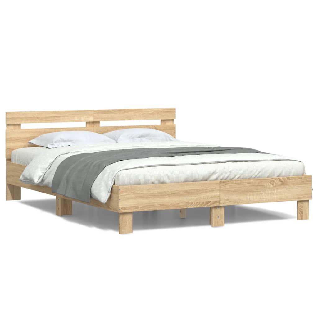 Sengeramme med sengegavl og LED-lys 140x190 cm sonoma-eg