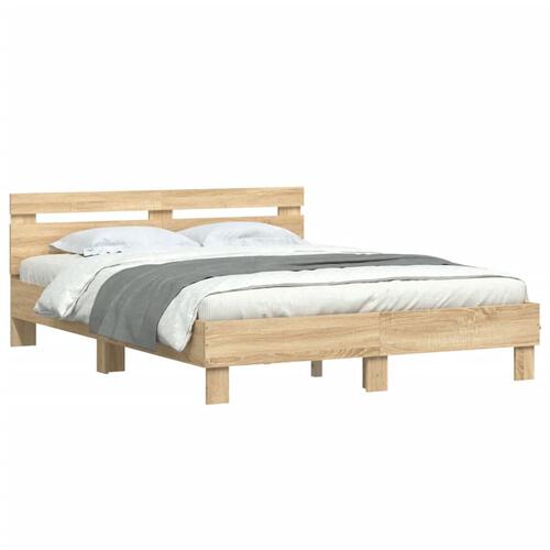 Sengeramme med sengegavl og LED-lys 140x190 cm sonoma-eg