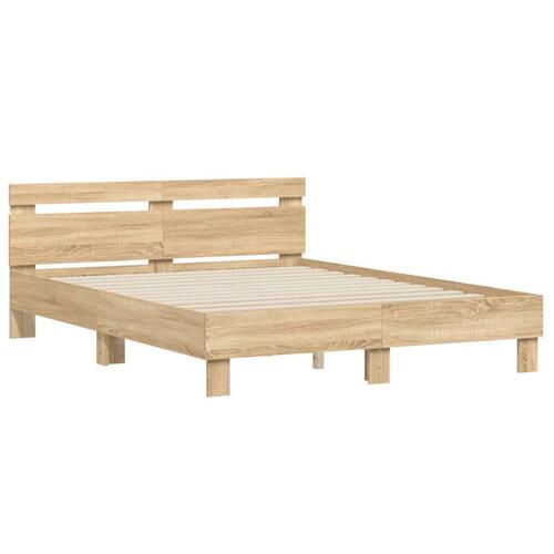 Sengeramme med sengegavl og LED-lys 140x190 cm sonoma-eg