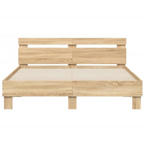 Sengeramme med sengegavl og LED-lys 140x190 cm sonoma-eg