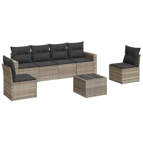 Sofasæt til haven 7 dele med hynder polyrattan lysegrå