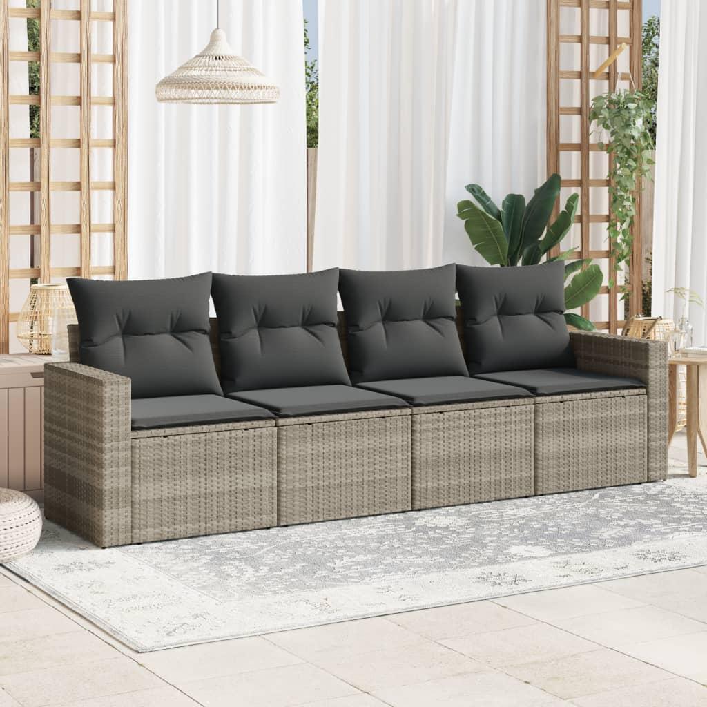 Sofasæt til haven 4 dele med hynder polyrattan lysegrå