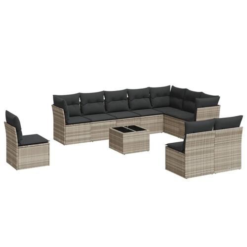 Loungesæt til haven 11 dele med hynder polyrattan grå