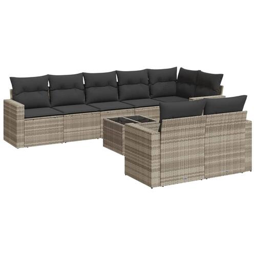 Sofasæt til haven 9 dele med hynder polyrattan lysegrå
