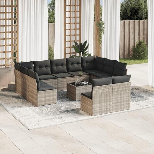 Sofasæt til haven 12 dele med hynder polyrattan lysegrå