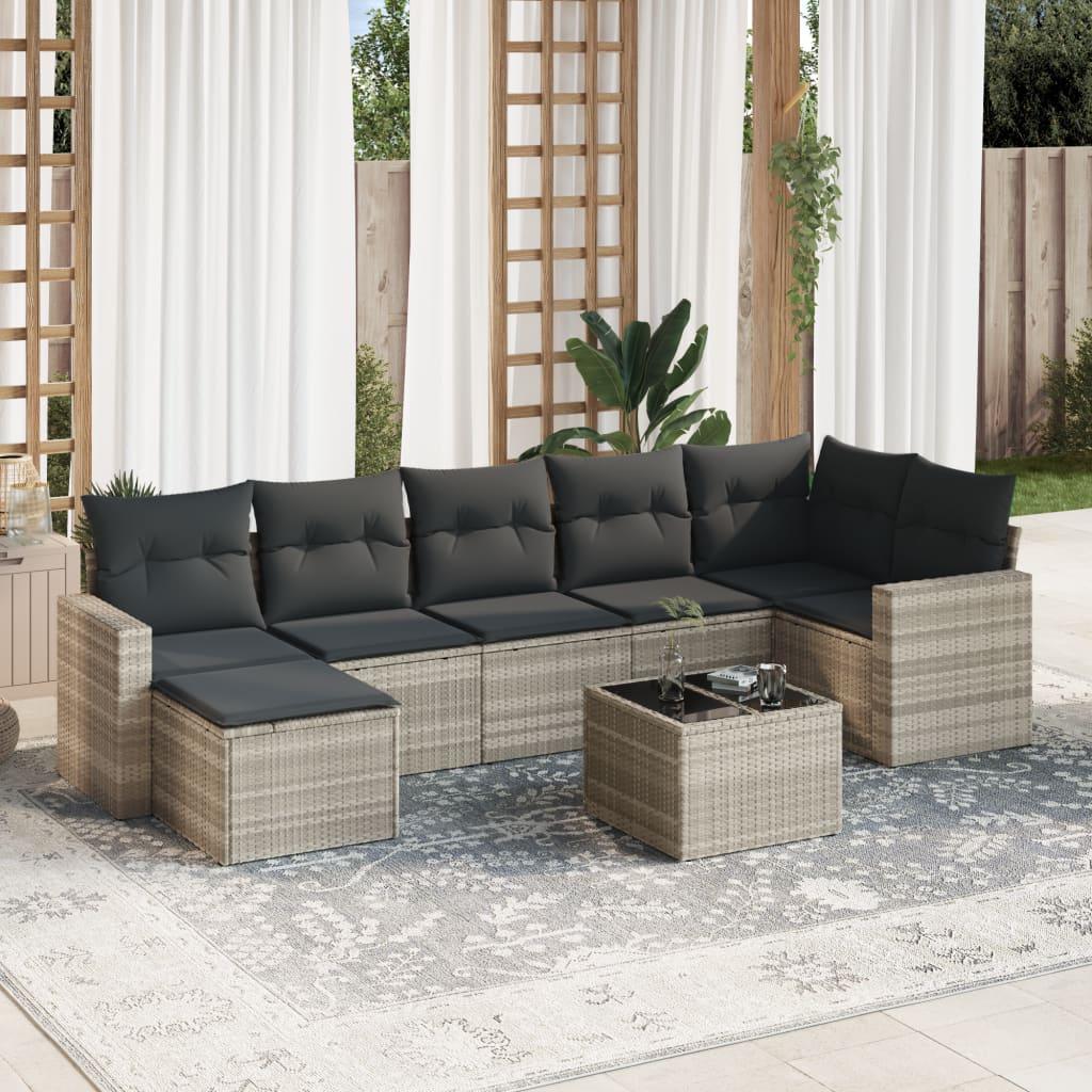 Sofasæt til haven 8 dele med hynder polyrattan lysegrå billede