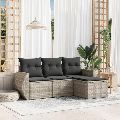 Sofasæt til haven 4 dele med hynder polyrattan lysegrå