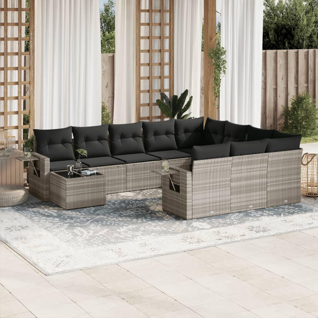 Loungesæt til haven 11 dele med hynder polyrattan grå