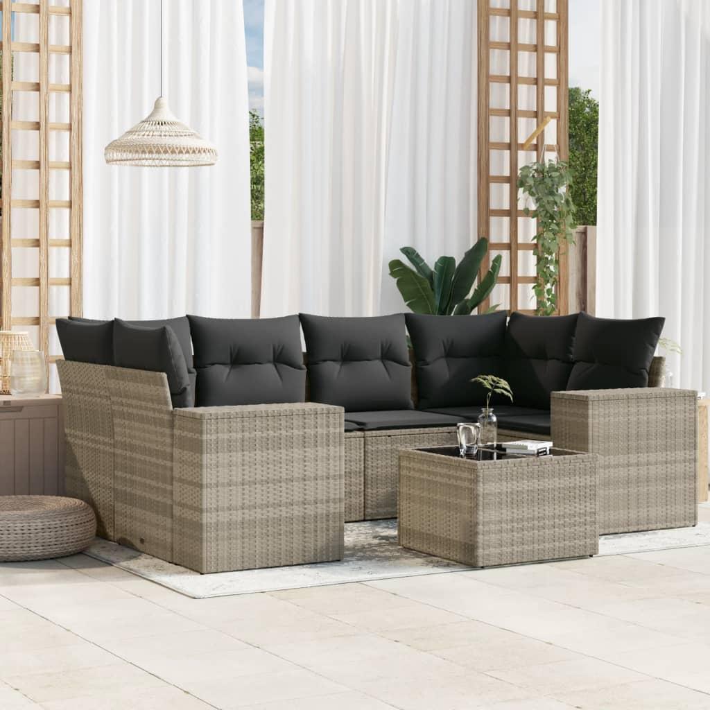 Sofasæt til haven 7 dele med hynder polyrattan lysegrå