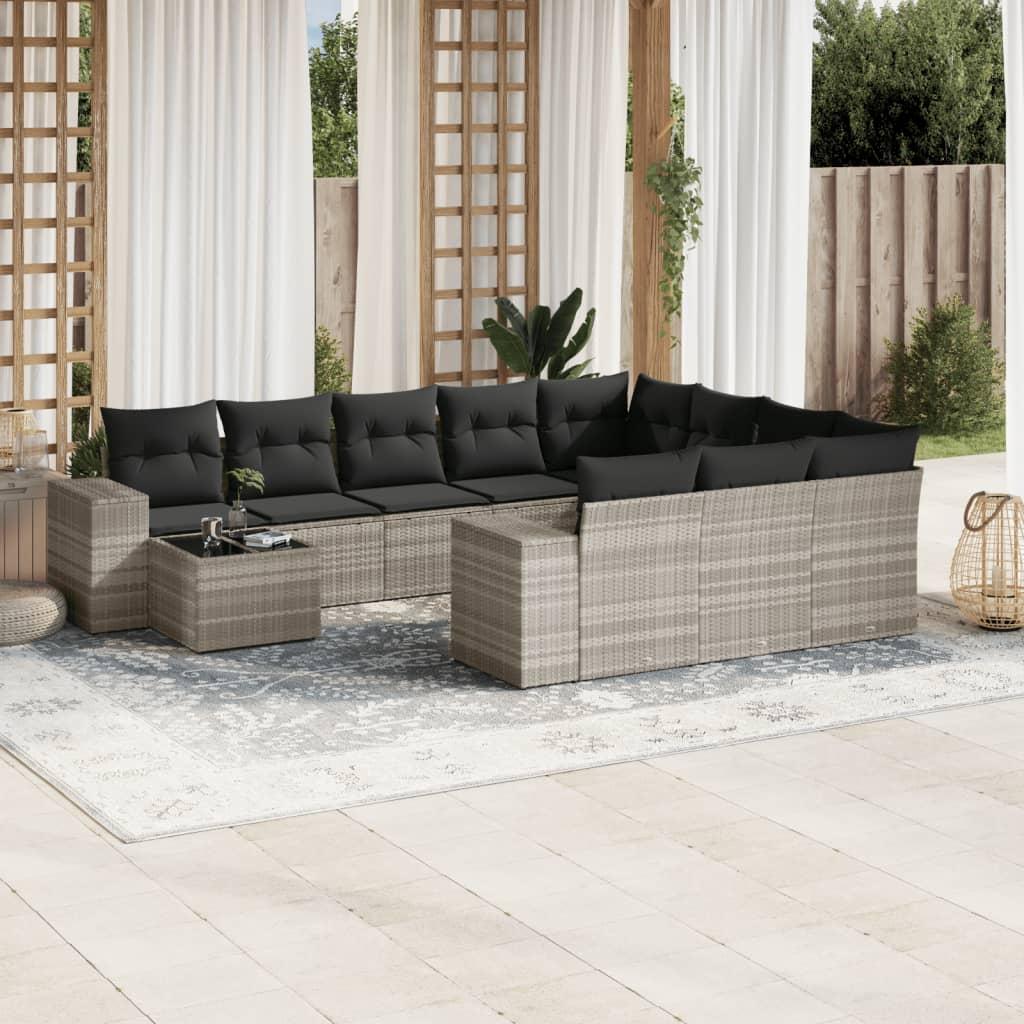 Loungesæt til haven 11 dele med hynder polyrattan grå