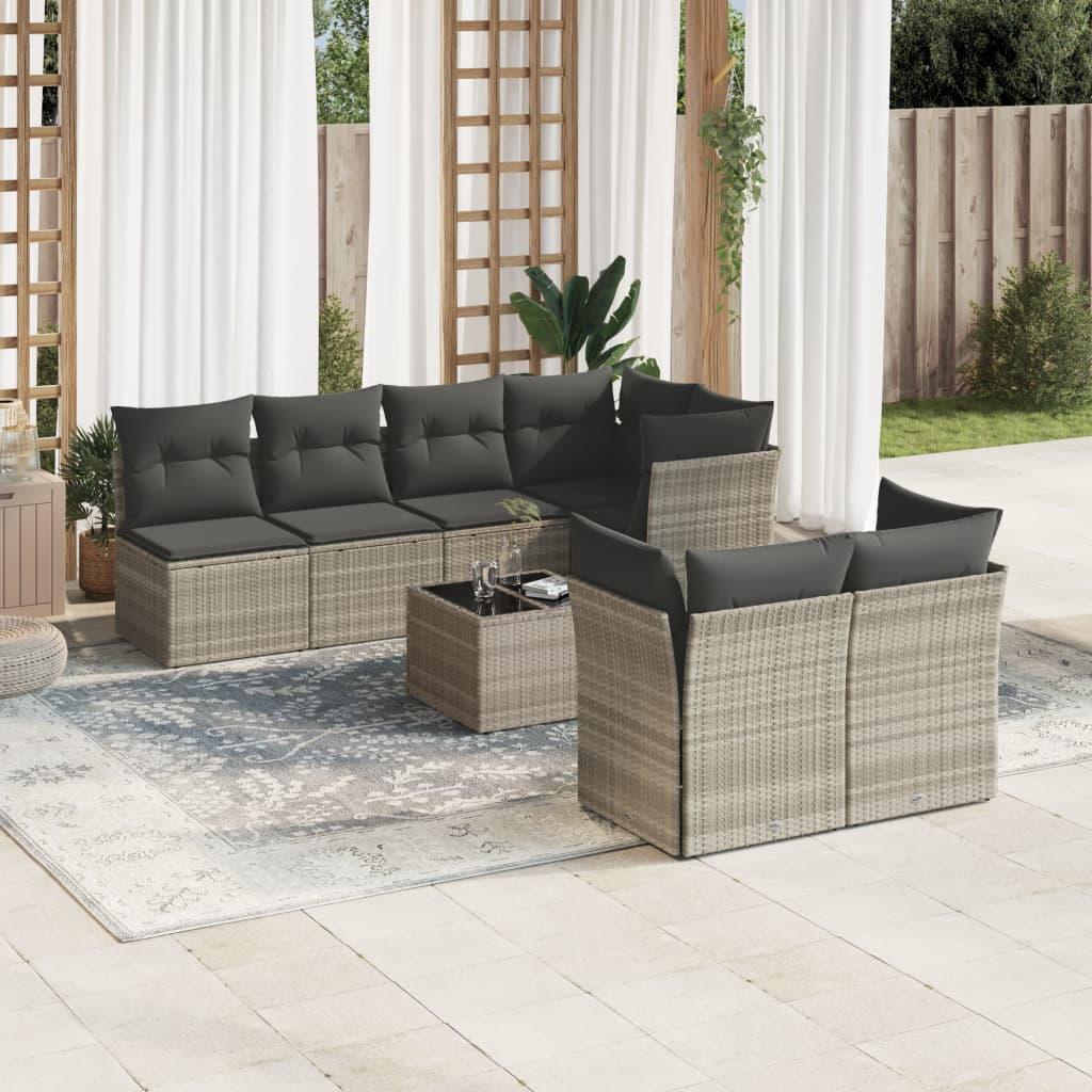 Sofasæt til haven 8 dele med hynder polyrattan lysegrå billede