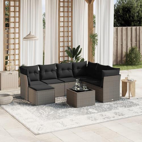 Sofasæt til haven 8 dele med hynder polyrattan lysegrå