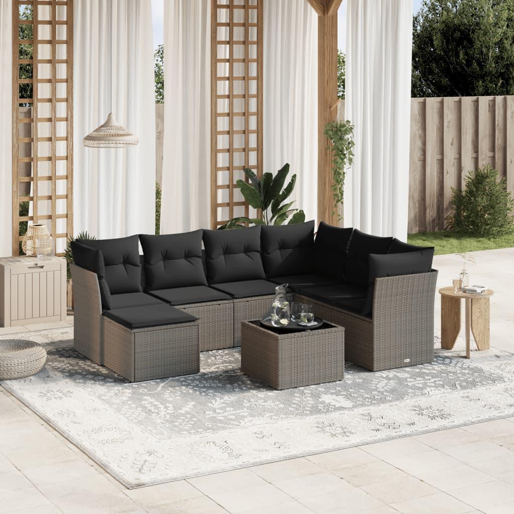 Sofasæt til haven 8 dele med hynder polyrattan lysegrå