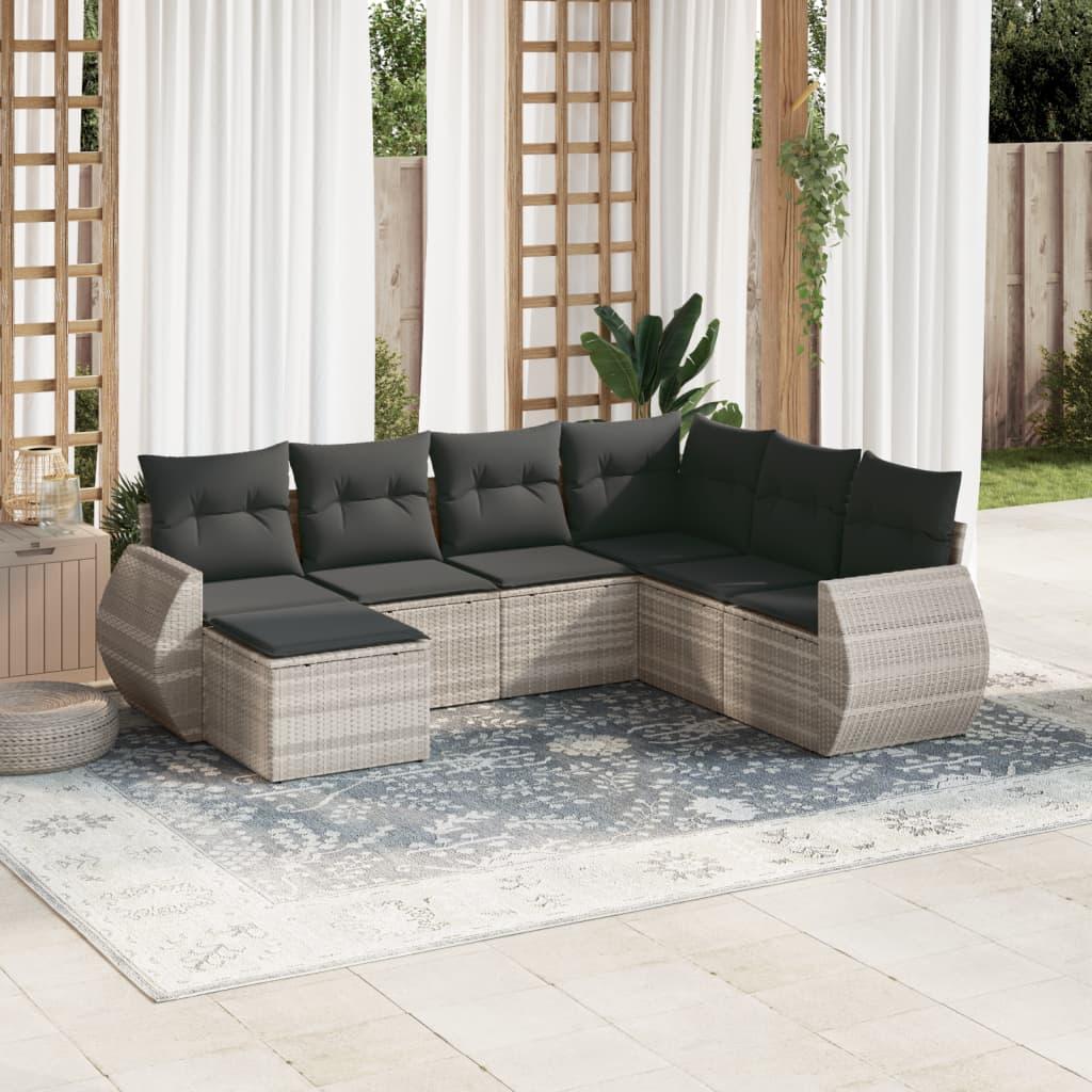 Sofasæt til haven 7 dele med hynder polyrattan lysegrå