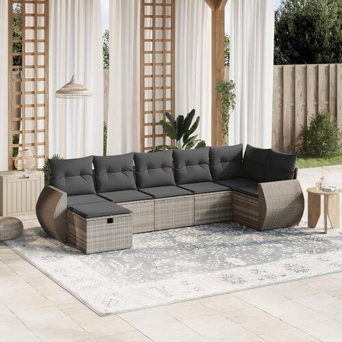 Sofasæt til haven 7 dele med hynder polyrattan lysegrå