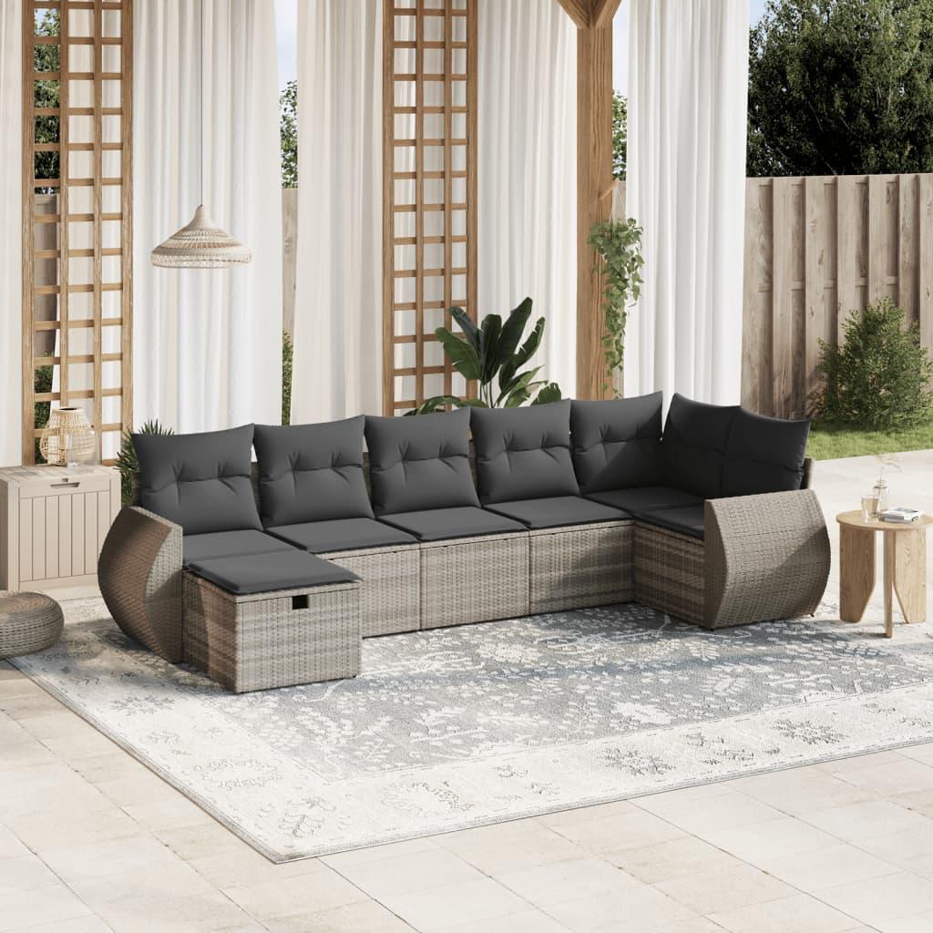 Sofasæt til haven 7 dele med hynder polyrattan lysegrå