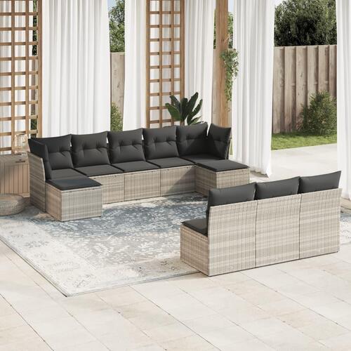 Sofasæt til haven 10 dele med hynder polyrattan lysegrå
