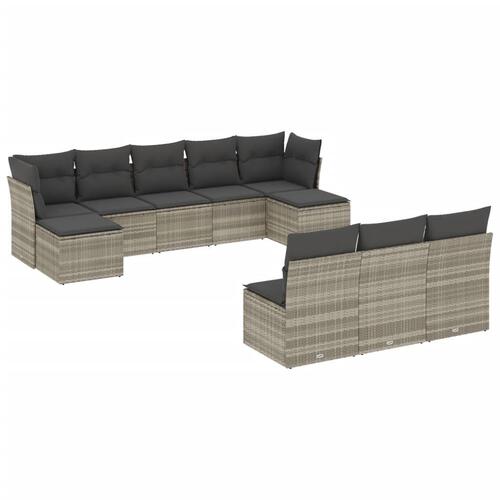 Sofasæt til haven 10 dele med hynder polyrattan lysegrå