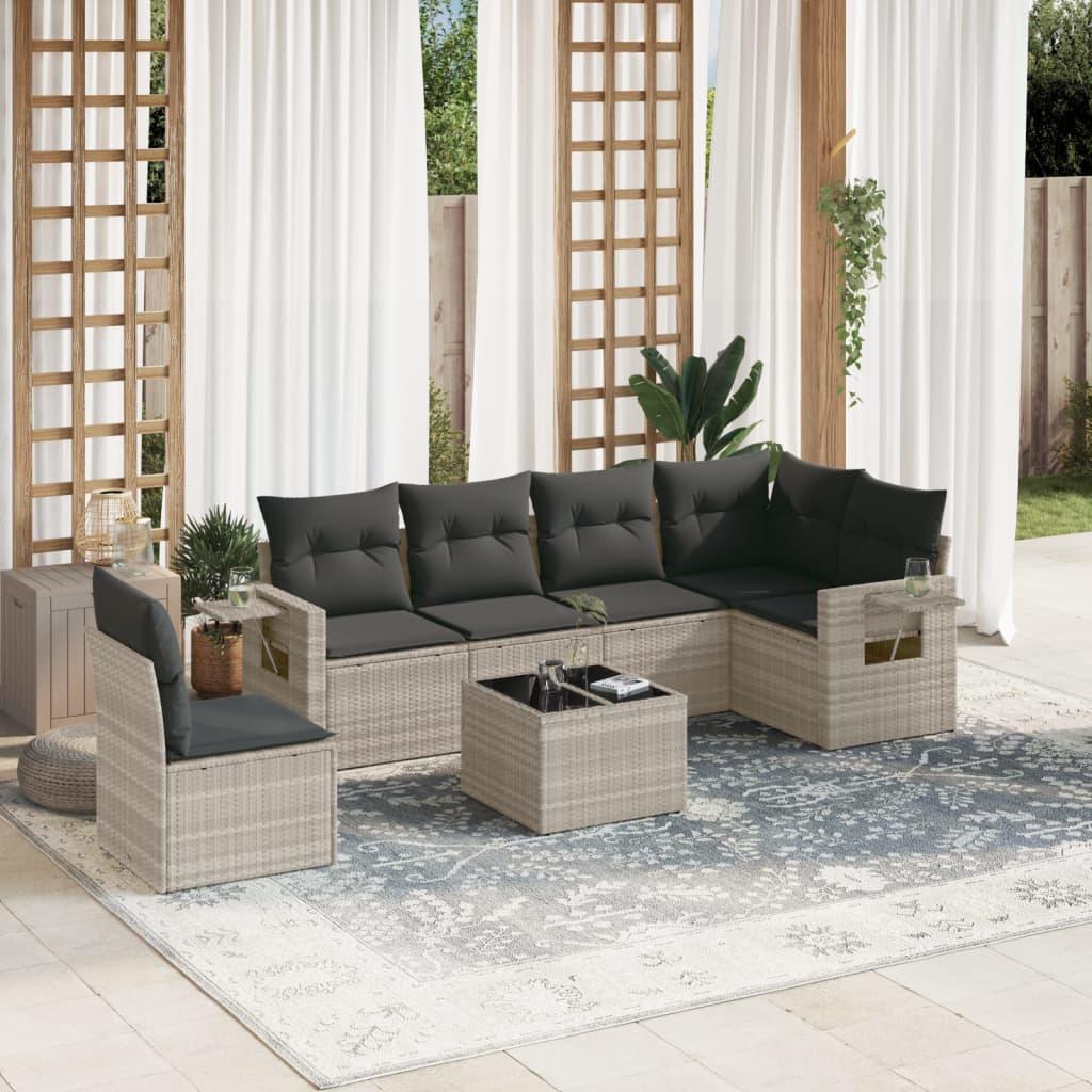 Sofasæt til haven 7 dele med hynder polyrattan lysegrå billede