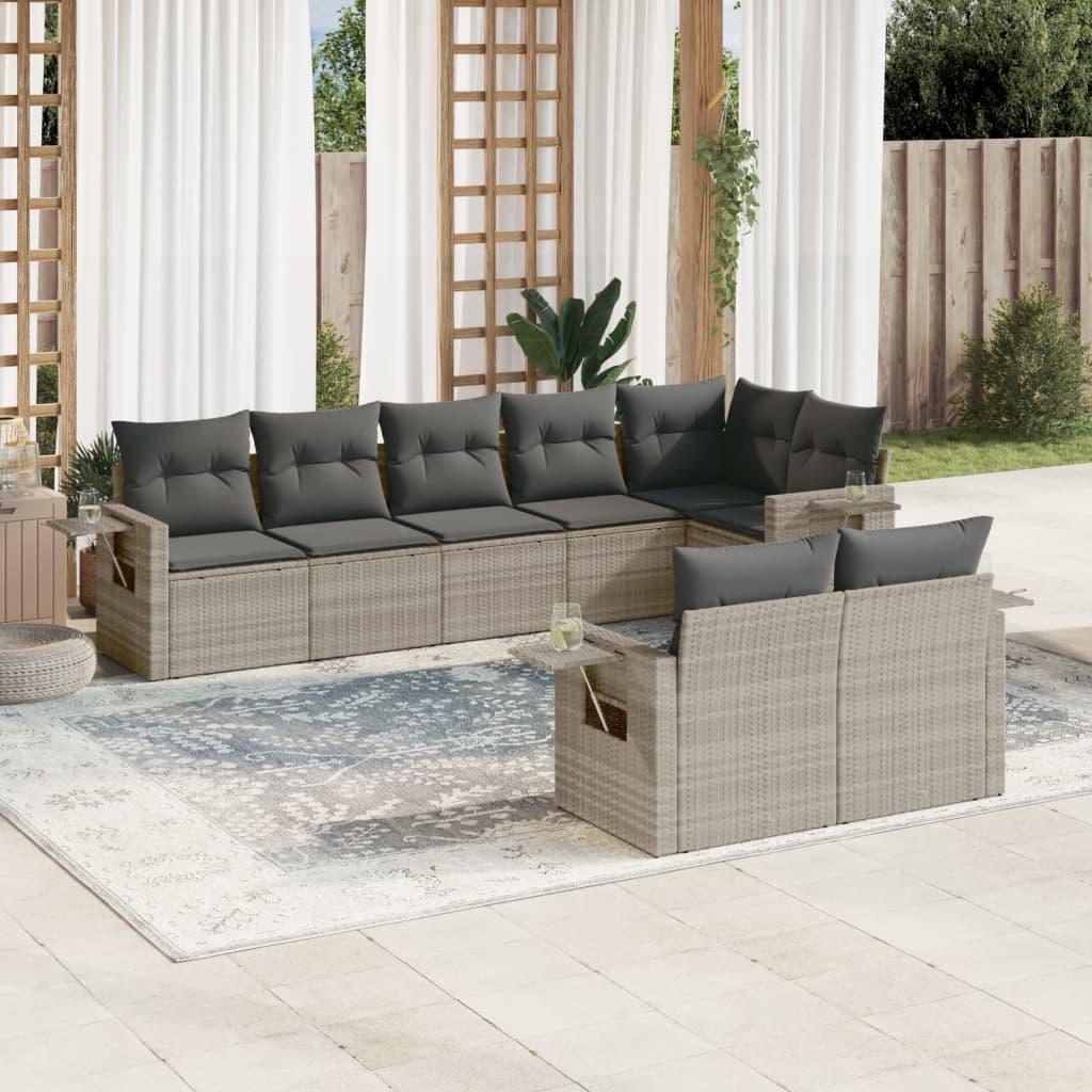 Sofasæt til haven 8 dele med hynder polyrattan lysegrå billede