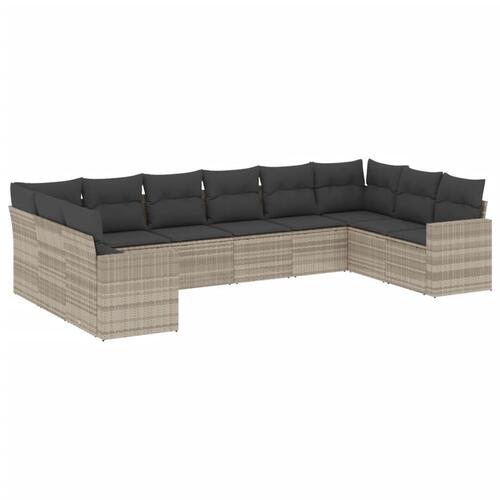 Sofasæt til haven 10 dele med hynder polyrattan lysegrå