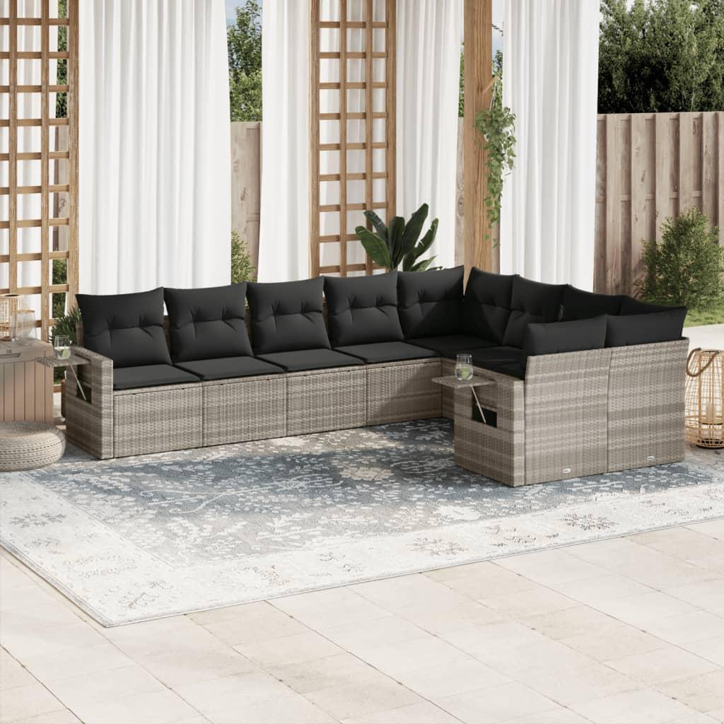 Sofasæt til haven 9 dele med hynder polyrattan lysegrå billede