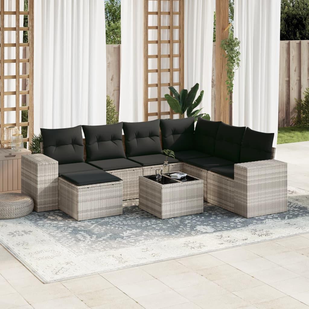 Sofasæt til haven 8 dele med hynder polyrattan lysegrå billede