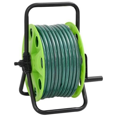 Fritstående slangetromle m. tilslutningssæt 0,5" 30 m PVC grøn