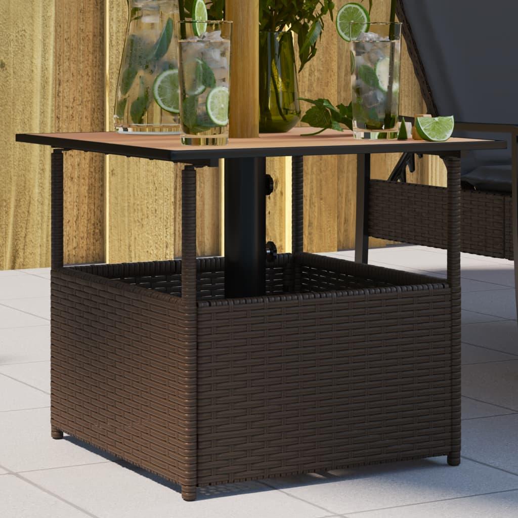 Havebord med parasolhul 55 × 55 × 46,5 cm - polyrattan, brun billede