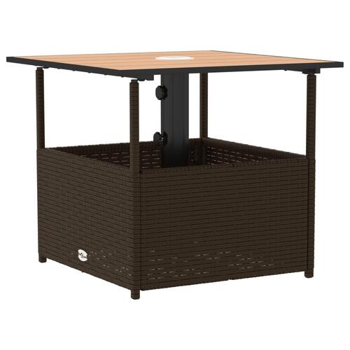 Havebord med parasolhul 55x55x46,5 cm polyrattan brun