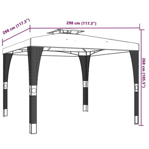 Pavillon med dobbelt tag 2,98x2,98 m stål cremefarvet